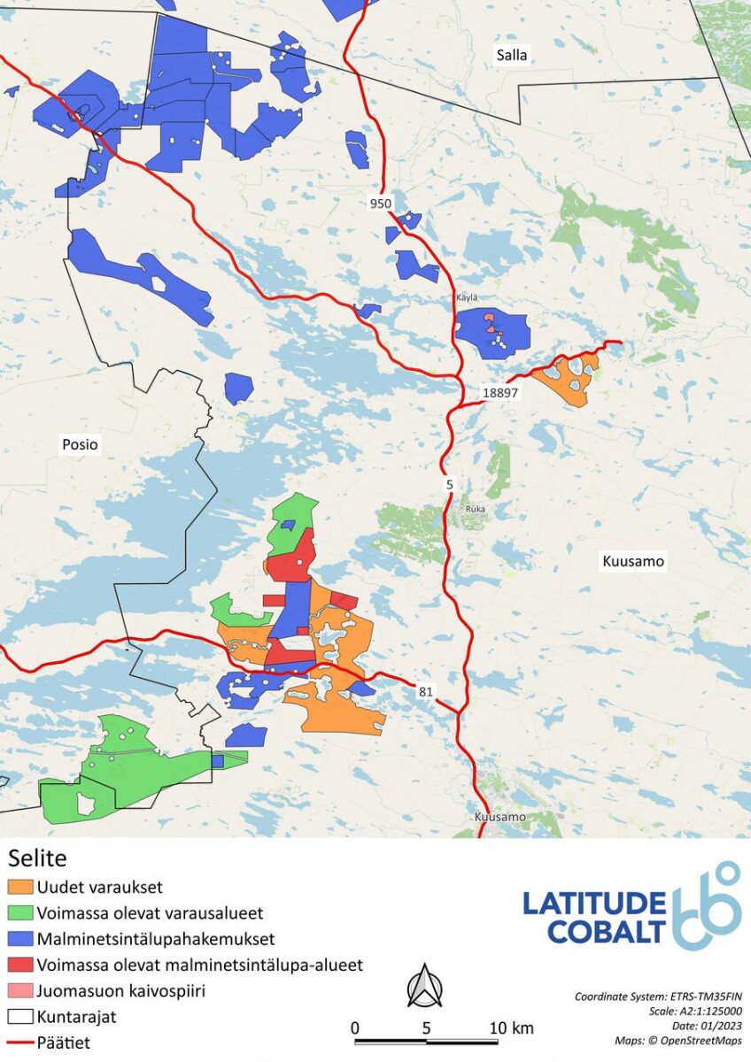 Latitude 66 Cobalt varasi malminetsintään 45 neliökilometriä Kuusamosta -  Tukesille jätettyjen varaushakemusten alueiden lähistöllä toimii useita  matkailu- ja luontomatkailualanyrityksiä | Kuusamon Seutu