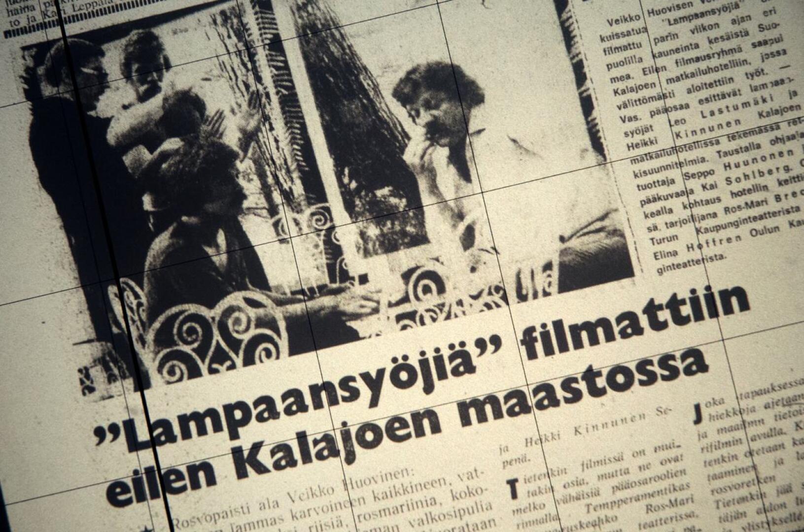 Kalajokilaakson toimittaja pääsi seuraamaan Lampaansyöjät-elokuvan kuvauksia vuonna 1972. Elokuva perustuu Veikko Huovisen kirjaan.