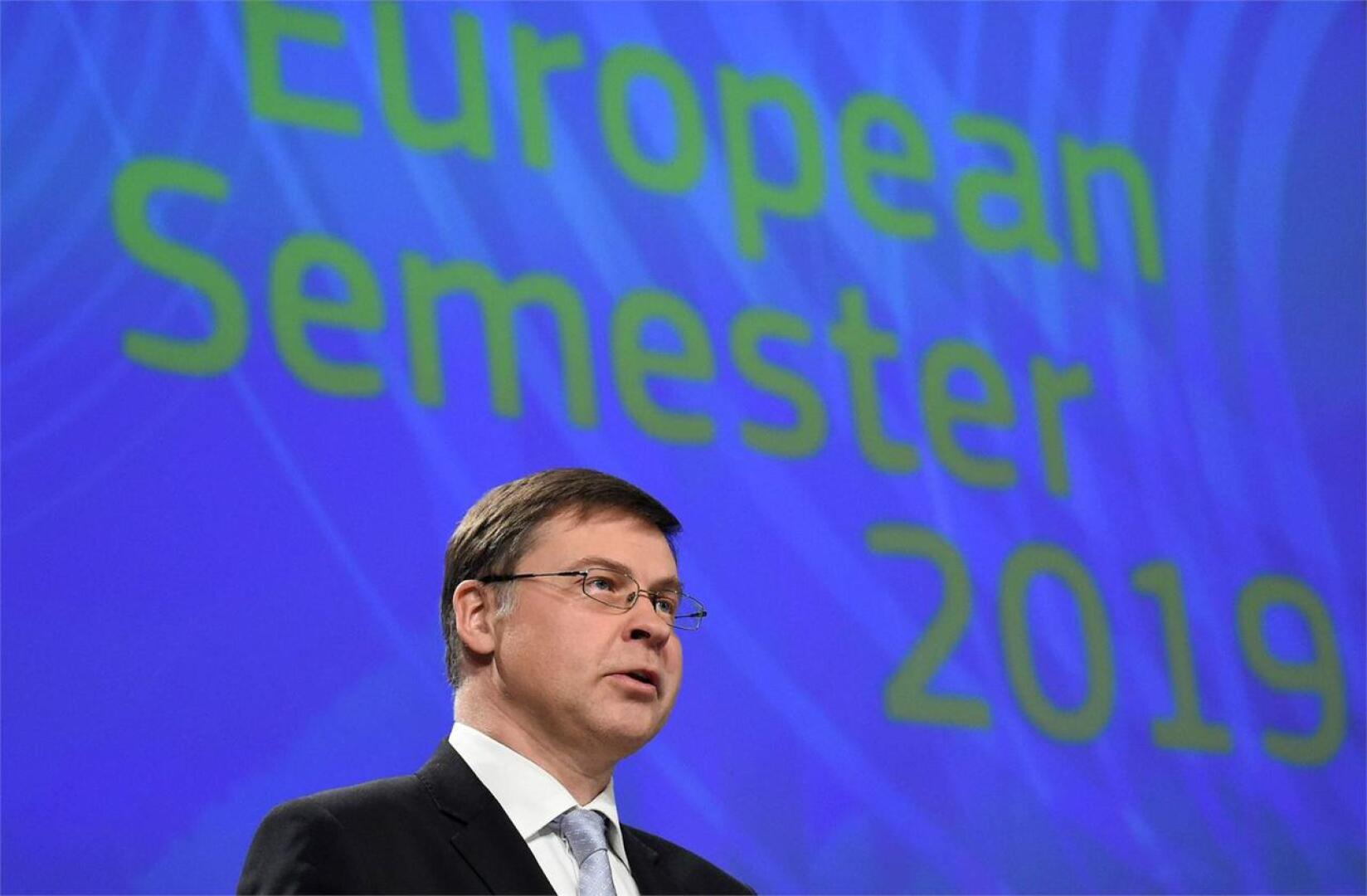 Eurosta vastaavan komission varapuheenjohtaja Valdis Dombrovskis. LEHTIKUVA/AFP