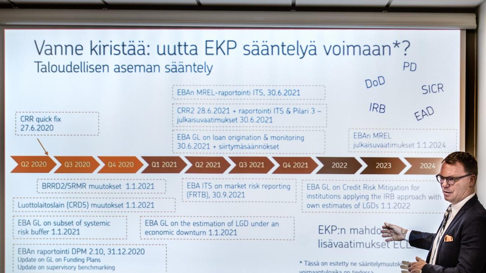 Näillä mennään... Euroopan keskuspankista Frankfurtista on viime vuosien aikana tullut erilaista pankkisääntelyyn liittyvää kirjainyhdistelmää runsaasti. OP Keski-Pohjanmaan toimitusjohtaja Jyrki Rantala esittelee.