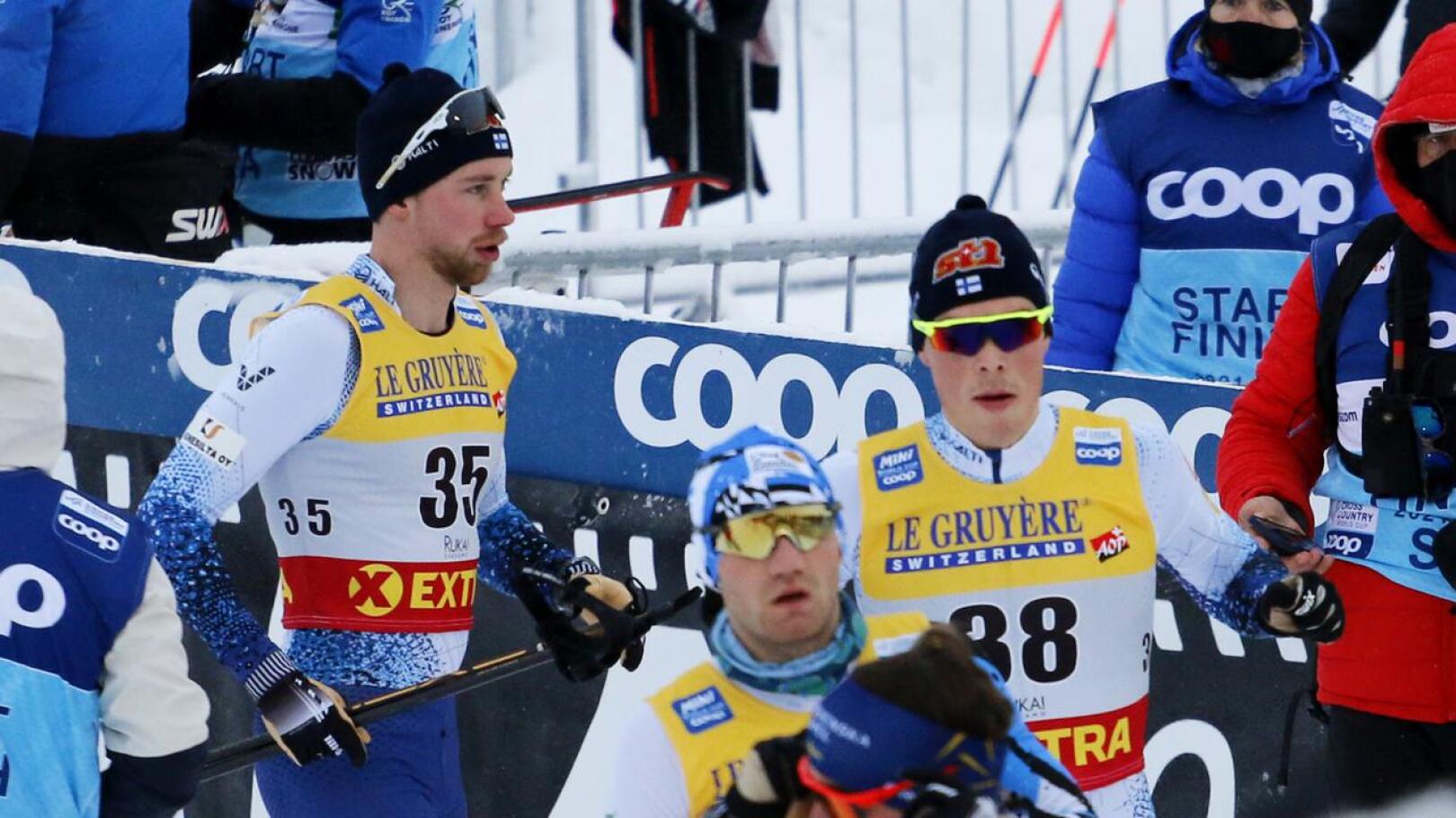 Pohti SkiTeamin Joni Mäki (35) ja Juuso Haarala (38) onnistuivat sprinttikarsinnassa. Mäki oli myöhemmin koko kisan kuudes.