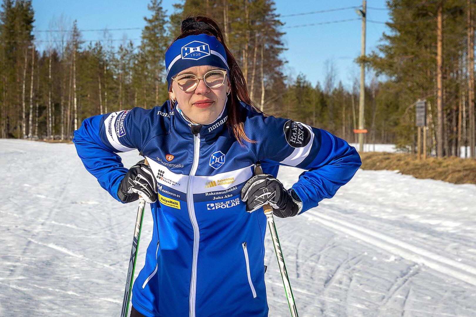 Riina Taskilan kauden viimeinen startti ei täyttänyt Riinan omaa tavoitetta, mutta perjantainen 18. sija nuorten SM 5 km:n perinteisellä ilahdutti. Arkistokuva.