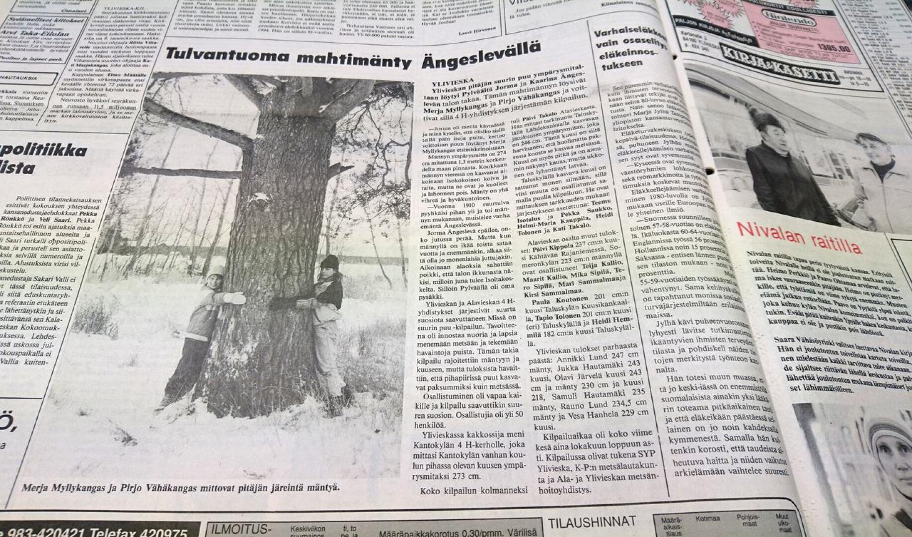 Pitäjän suurin puu löytyi Ängesperältä 30 vuotta sitten. Senttiä hoikemmaksi jäi Kantokylän koulun kuusi.
