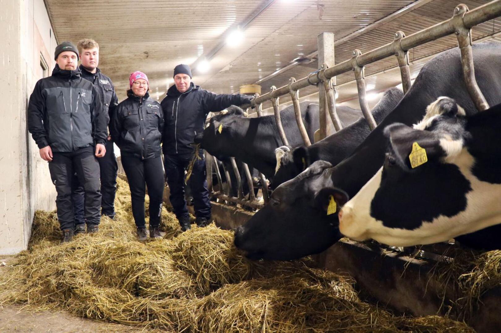 Pöyhösen maatilalla työskentelee rinnatusten kaksi sukupolvea: pojat Konsta ja Viljami sekä äiti Auli ja isä Aki Pöyhönen.