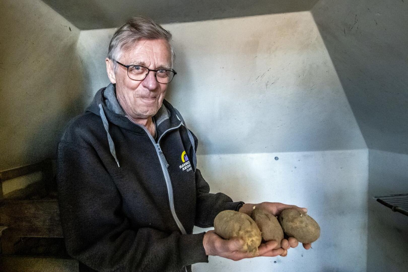 Peruna on perusruokaa ylivieskalaiselle Raimo Mäkelälle. Hän varastoi perunat talveksi kellariin.