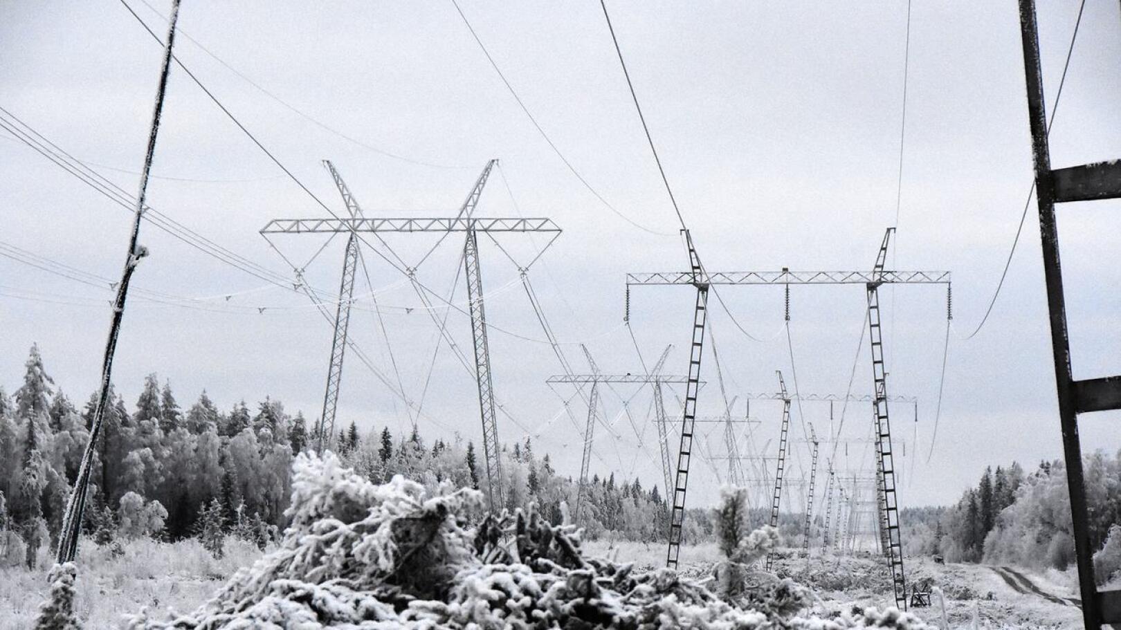 Fingridillä kulkee kaksi sähkönsiirtolinjaa vierekkäin Haapaveden pohjoispuolella.