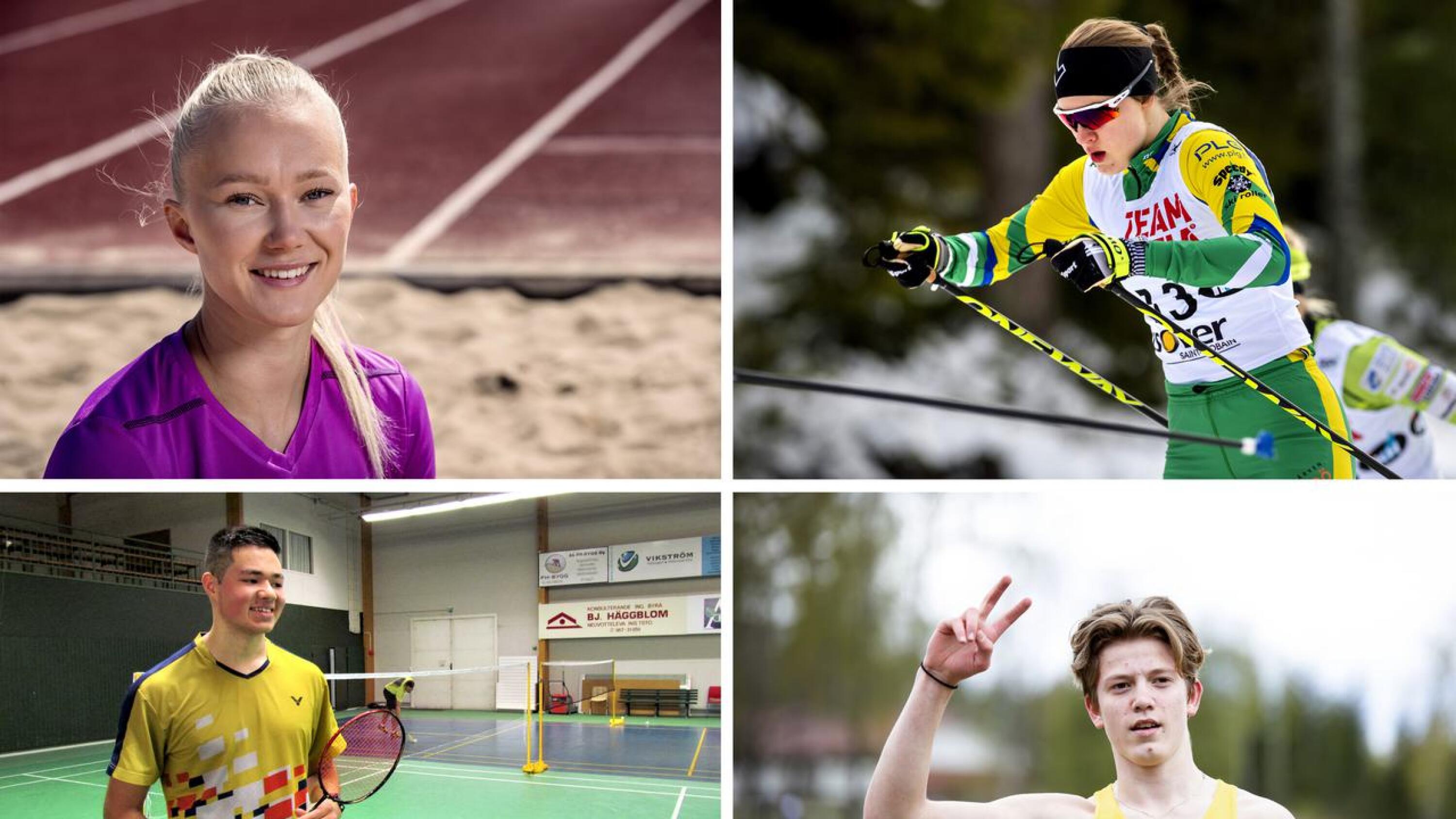 Roosa Määttälä (ylh. vas.), Tiia Olkkonen, Safin Emran (alh. vas.) ja Eemeli Katajalaakso kuuluvat ensimmäiseen urheilijatiimiin.