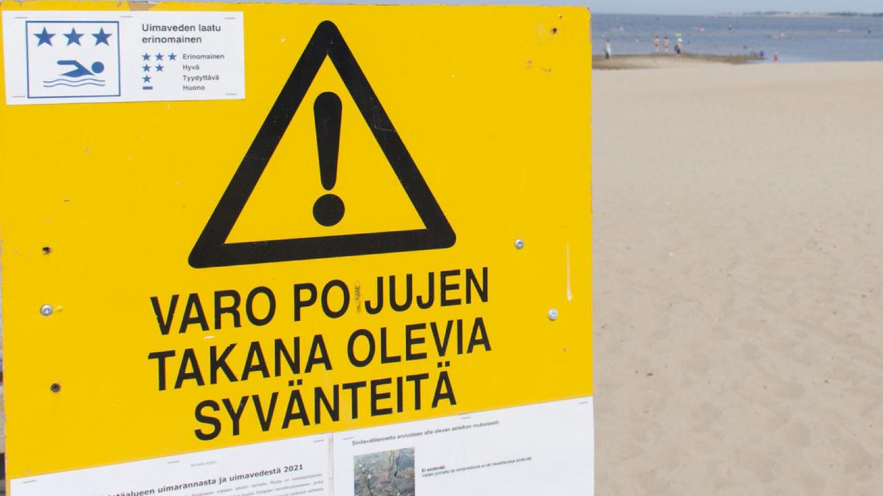Leirintäalueen rannalla syvänteistä varoittavat kyltit kannattaa ottaa tosissaan.