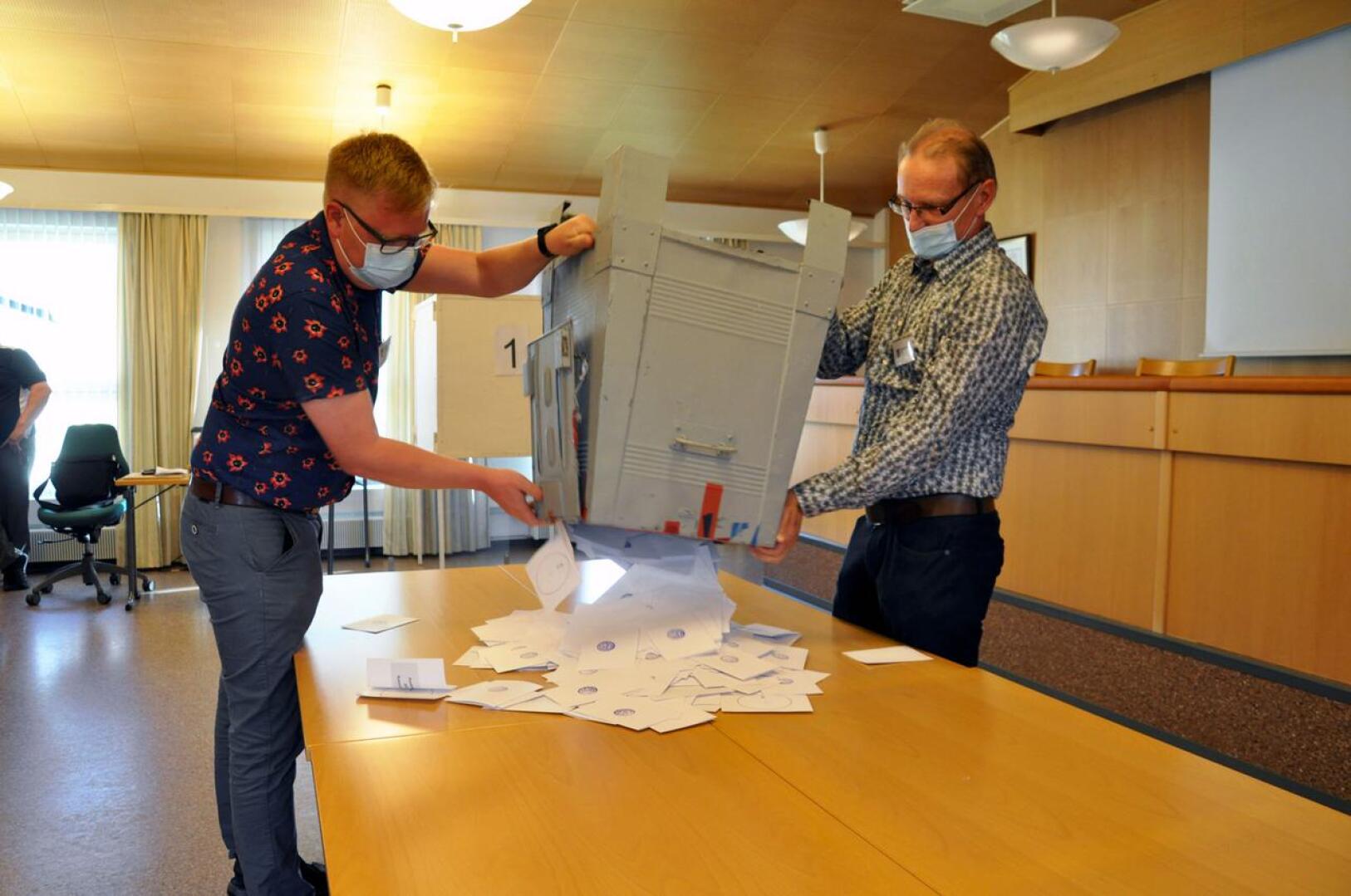 Jarkko Sivula ja Esa Kalliokoski tyhjensivät Perhon vaaliuurnan. Sivula ja Kalliokoski eivät itse olleet enää vaaleissa ehdolla.