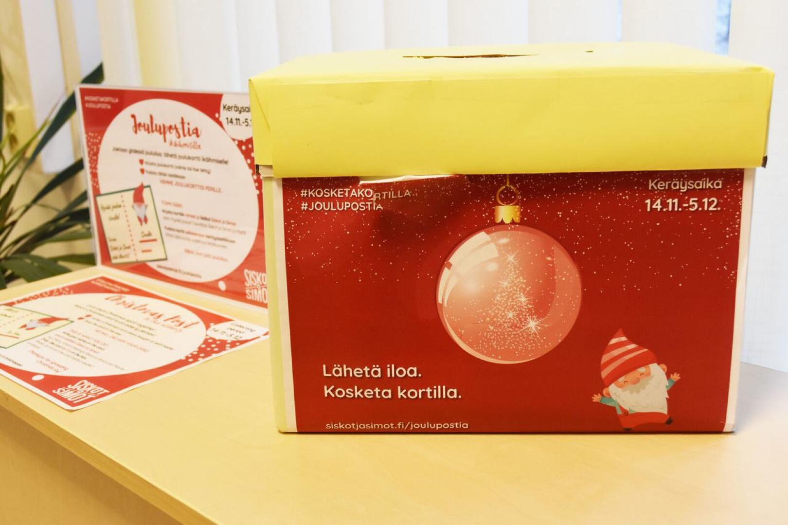 Joulukorttien keräyslaatikoita löytyy Haapavedellä kirjastolta, uimahallilta sekä kaupungintalolta.