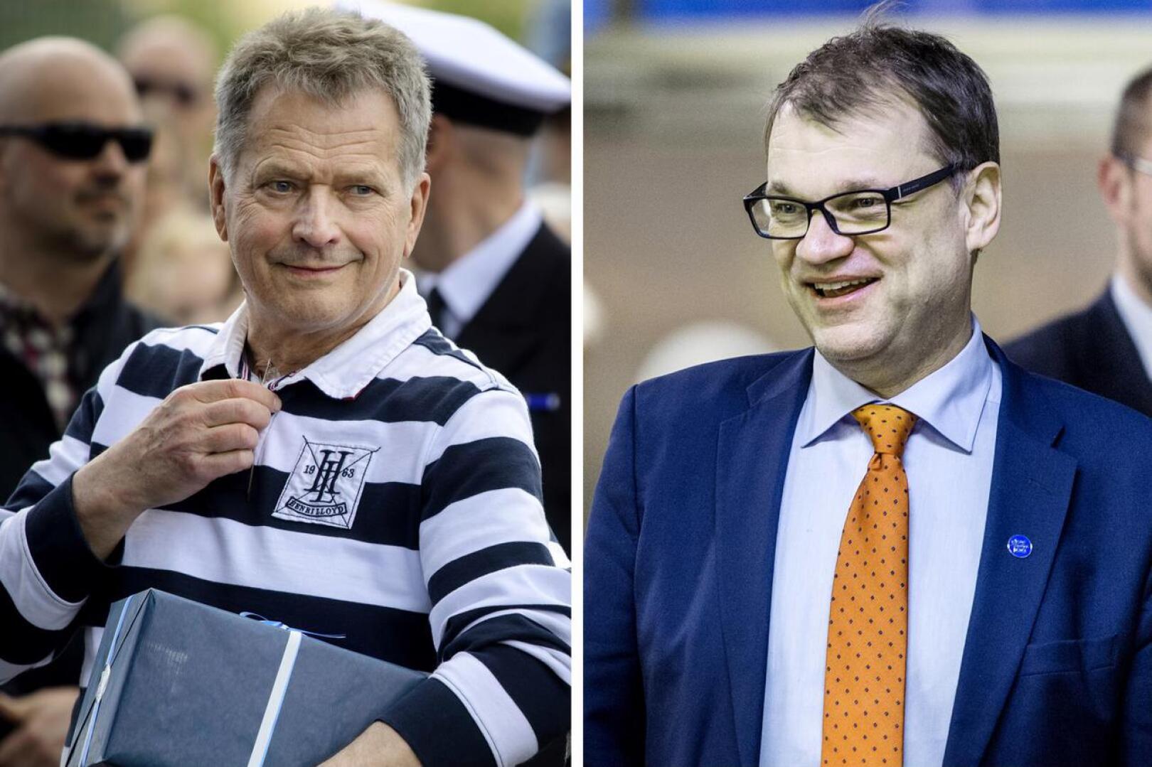 Tasavallan presidentti Sauli Niinistö (vas.) ja pääministeri Juha Sipilä vierailevat Nivalassa Sovinnonpuheen juhlassa.