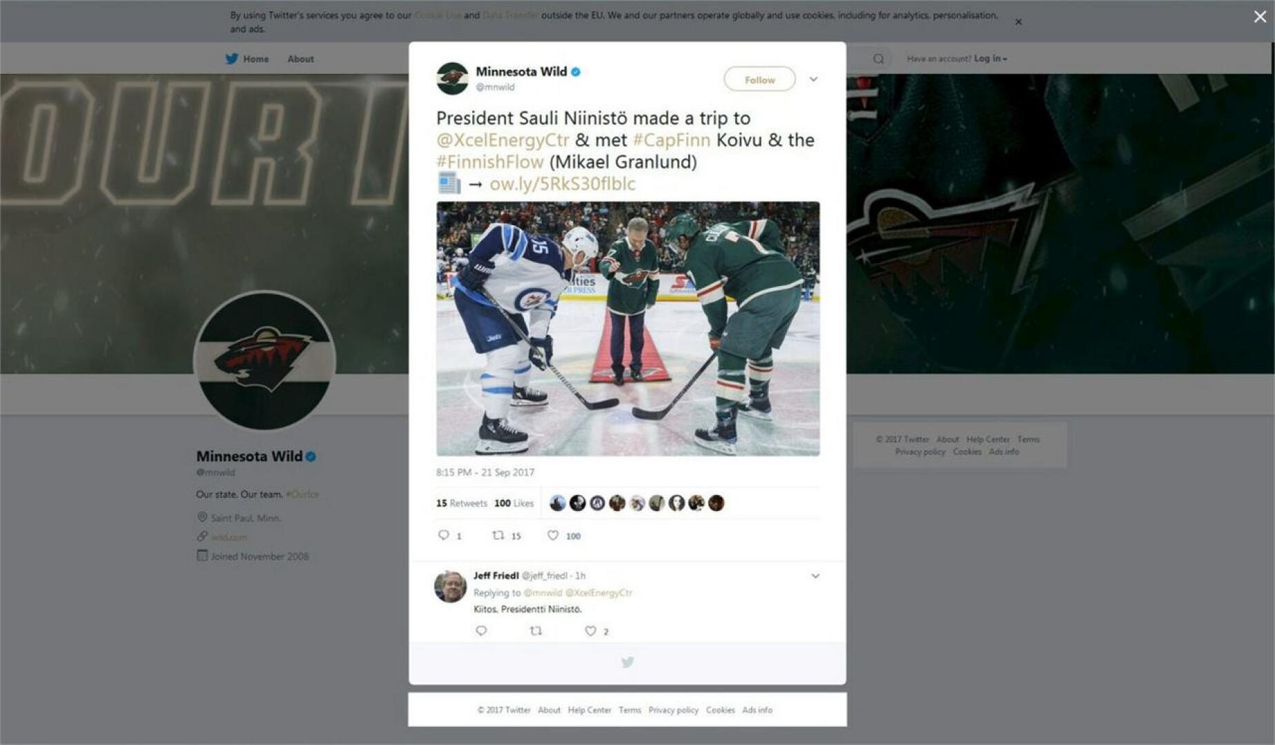Minnesota julkaisi tilanteesta kuvan Twitter-tilillään.