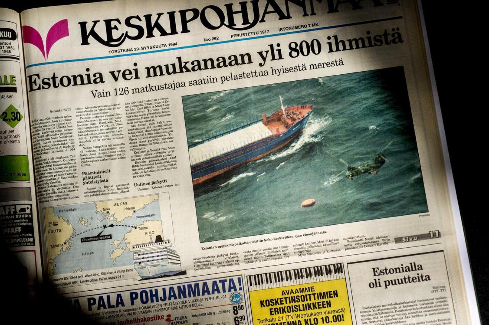 Estonian uppoamista käsiteltiin Keskipohjanmaassa 29. syyskuuta vuonna 1994.