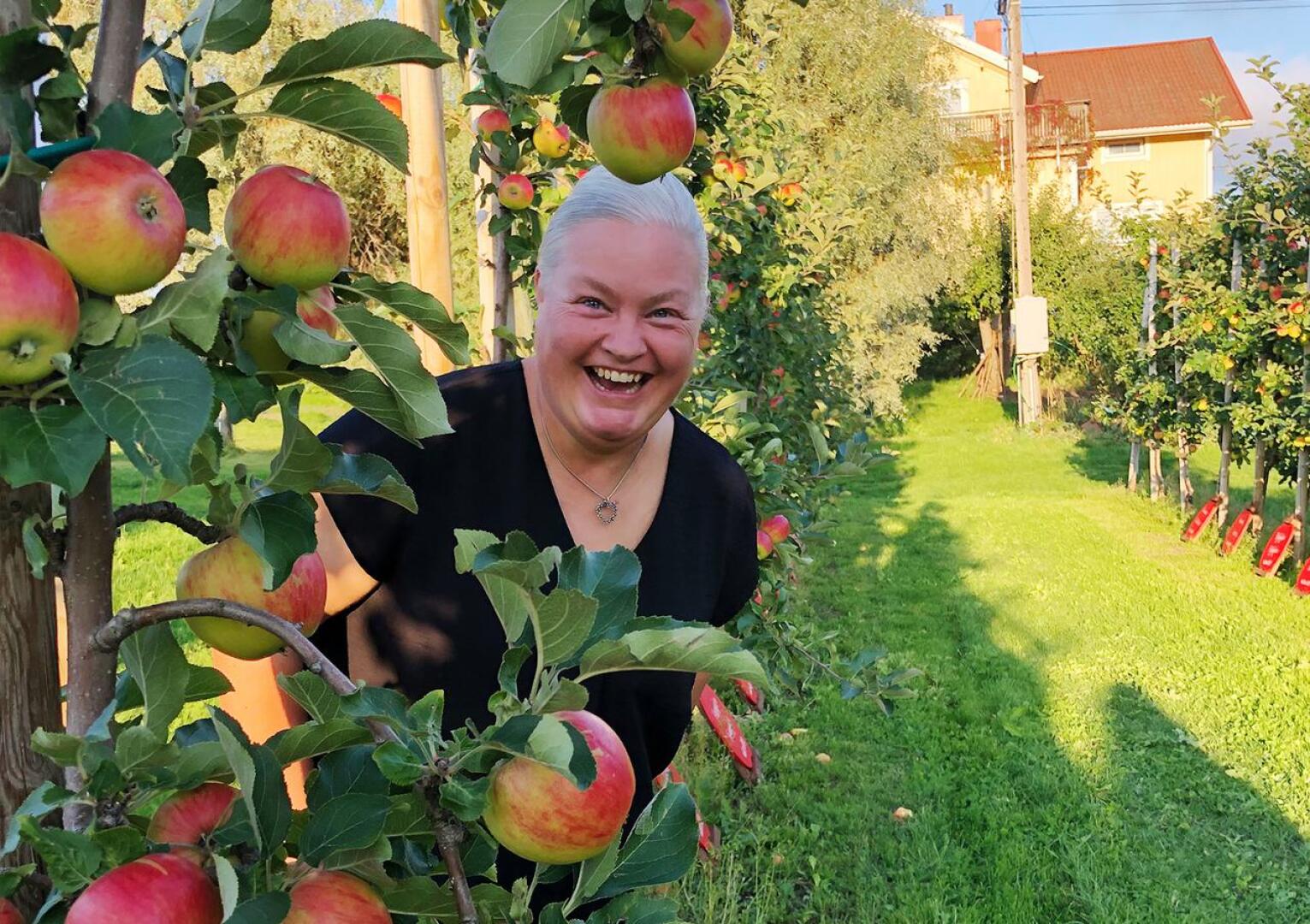 Anna (kuvassa) ja Jan Almin tilalta Ahvenanmaan Tjudöstä löytyy Nivalan nimikko-omenapuu.